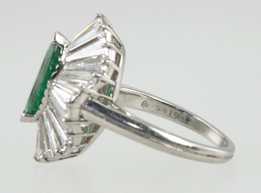 Oscar Heyman Emerald and Diamond Platinum Ballerina Ring For Sale 2