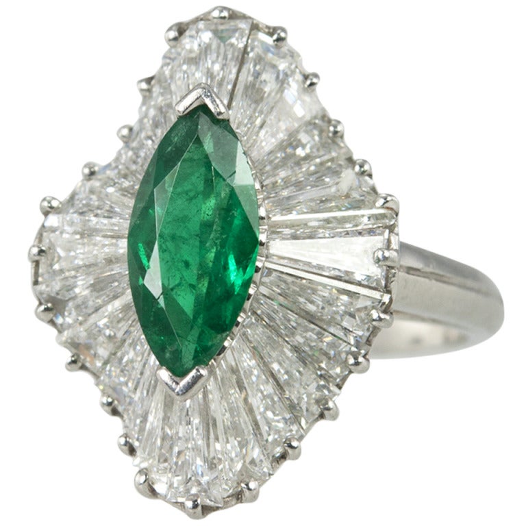 Oscar Heyman Emerald and Diamond Platinum Ballerina Ring For Sale