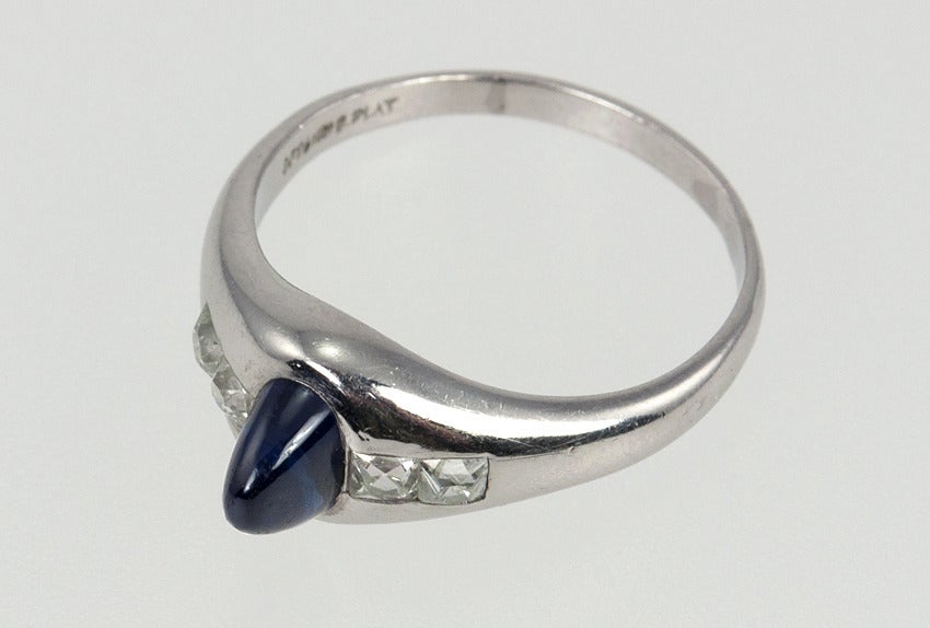 Art Deco Cabochon Sapphire Ring For Sale 1