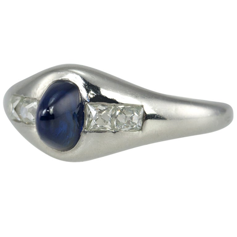 Art Deco Cabochon Sapphire Ring For Sale