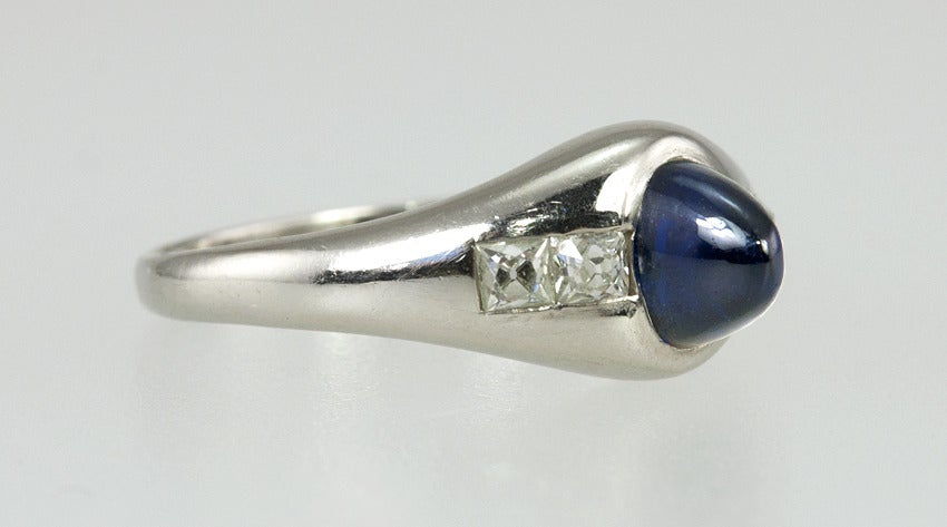 French Cut Art Deco Cabochon Sapphire Ring For Sale