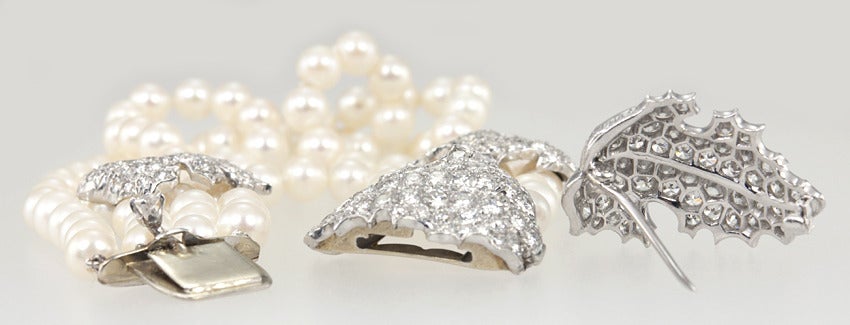 Ruser Pearl Diamond Leaf Bracelet and Brooch 3