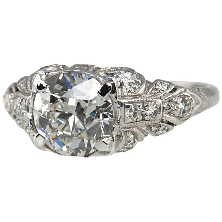 1.56 Carat Platinum Art Deco Engagement Ring For Sale