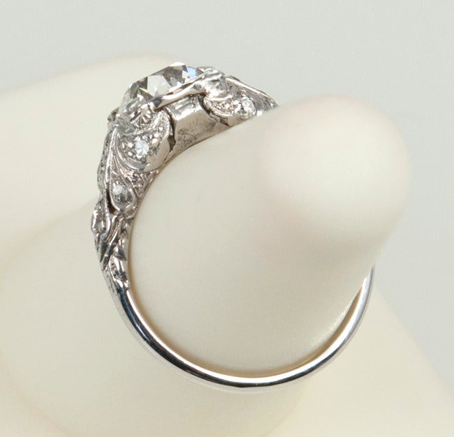 1.56 Carat Platinum Art Deco Engagement Ring For Sale 5