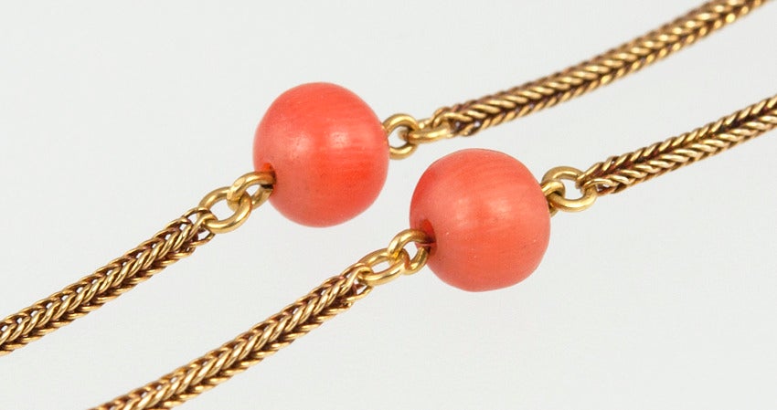 Victorian Coral Bead Necklace For Sale 4