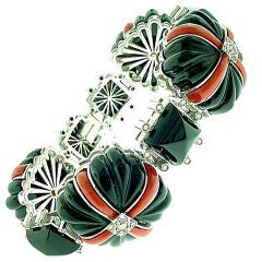 Onyx  Coral  Diamond  Bracelet