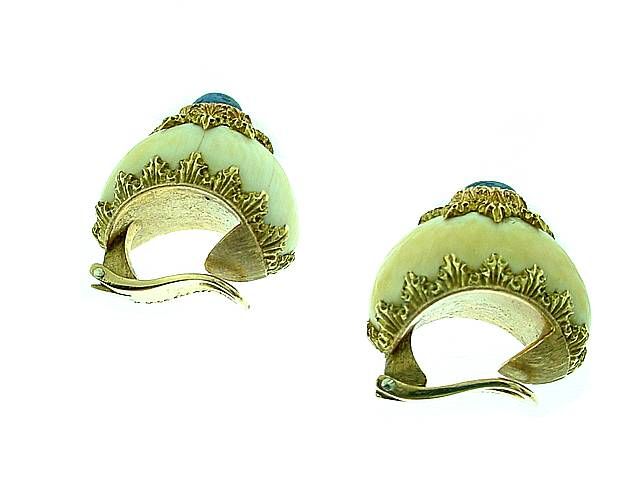 Women's BUCCELLATI  Ivory  Sapphire  Earrings  &  Ring  Set