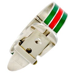 GUCCI Rare Red and Green Enamel Buckle Bracelet