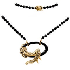 ERTE La Belle St. II Gold Onyx Necklace