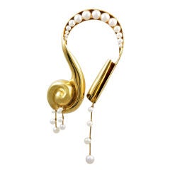 BARBARA ANTON Rare Handmade Pearl and Gold Brooch Pendant