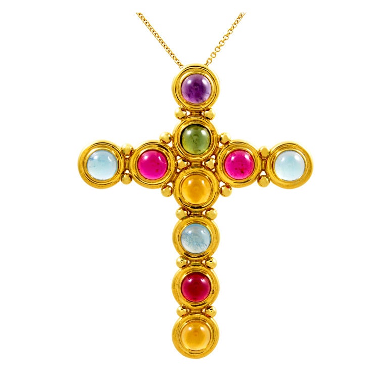 TIFFANY & CO PICASSO Colored Stone Large Cross Pendant