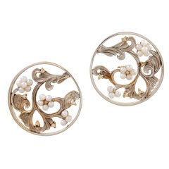 ERTE Design Floral  Diamond & Pearl Earrings