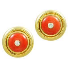 TIFFANY Paloma Picasso Gold Coral Diamond Earrings