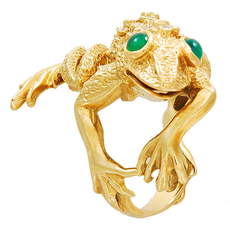 KURT WAYNE Gold, Diamond, Chrysophrase Frog Ring at 1stdibs