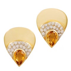 M & J SAVITT Gold, Citrine and Diamond Earrings