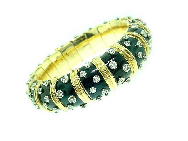 Tiffany & Co. Schlumberger Enamel Diamond Bracelet In Excellent Condition For Sale In Teaneck, NJ