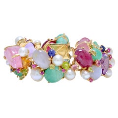 Tempting Colors Gemstone and Gold Cluster Bracelet