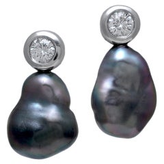 TIFFANY Elsa Peretti Tahitian Keshi Pearl Diamond Earrings