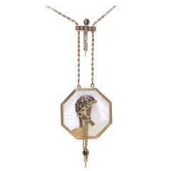 ERTE Design Carved Rock Crystal Emerald and Gold "Aventurine" Ne