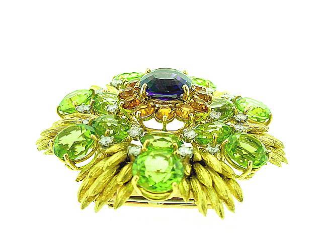 Retro  CARTIER   Peridot   Diamond  Amethyst   Brooch
