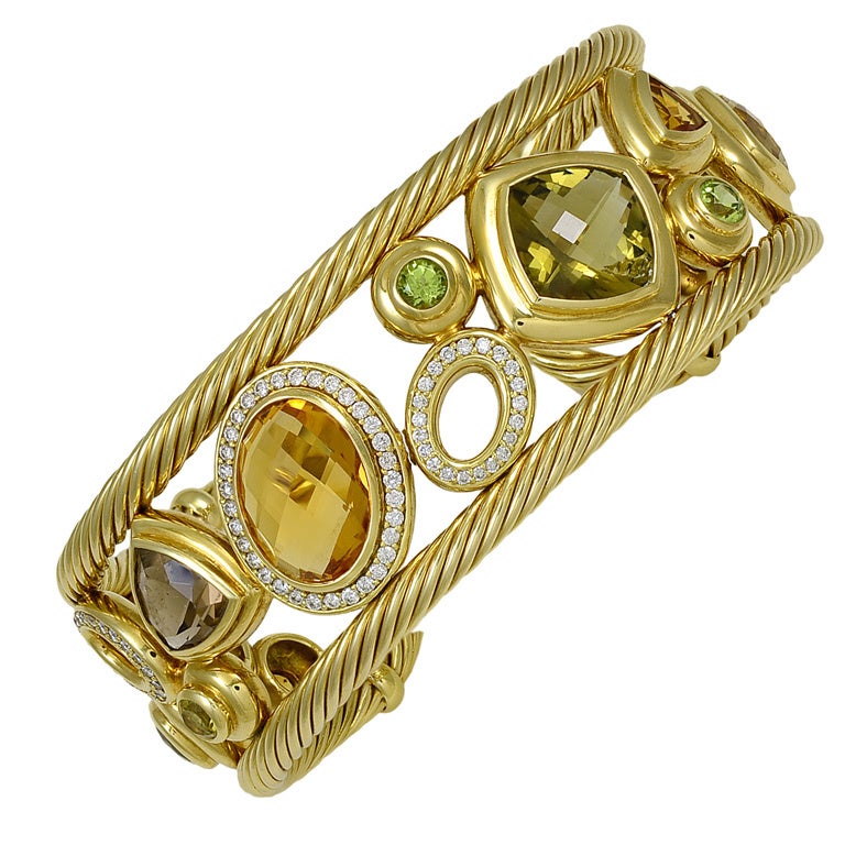 Yurman Gold and Citrine and Peridot "Mosaic" Bracelet