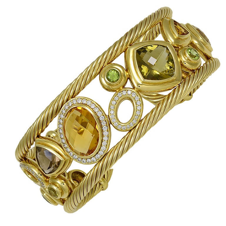 Yurman Gold and Citrine and Peridot "Mosaic" Bracelet