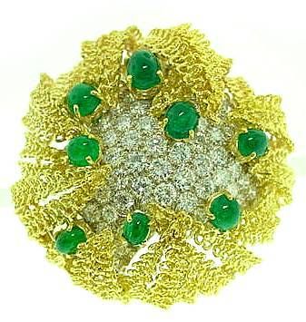 Cartier Captivating Emerald Diamond Gold Pin In Excellent Condition For Sale In Teaneck, NJ