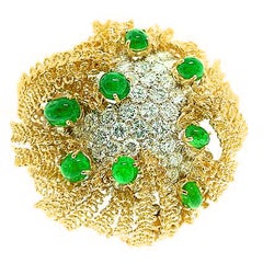 Cartier Captivating Emerald Diamond Gold Pin