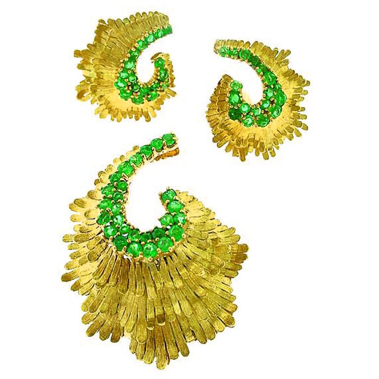 Impressive Emerald Earrings and Pin Set at 1stDibs