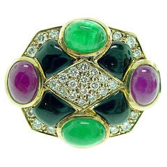 Gorgeous  Ruby,  Diamond,  Emerald,  Onyx  Ring