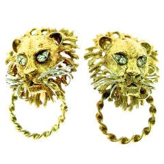 Lion  Doorknocker  Earrings  with  Diamonds