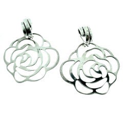 Large  CHANEL  Camelia  Sterling  Earrings