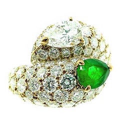 Retro Cartier Emerald Diamond  Crossover  Ring