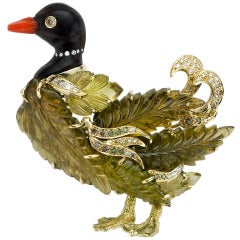 Sorab & Roshi Duck Pin of carved Tourmaline & Citrine with Diamonds