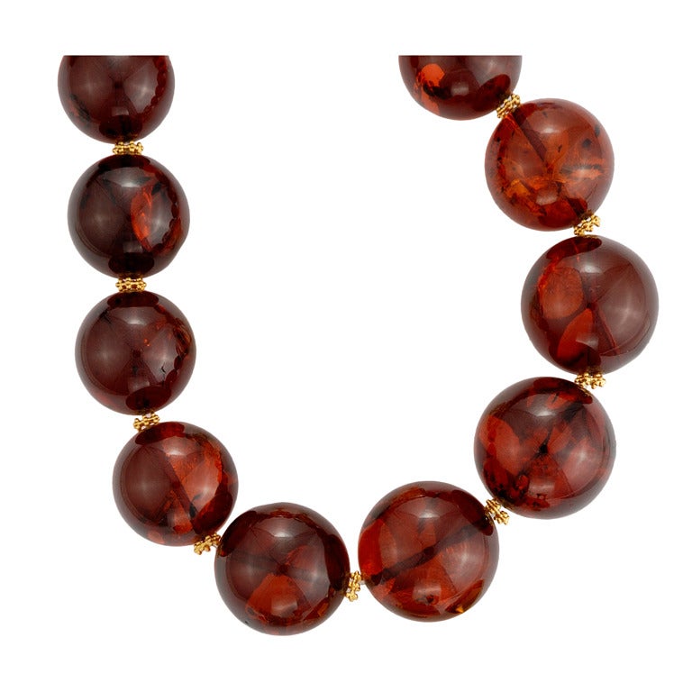 Sorab & Roshi Red Amber Bead Necklace For Sale