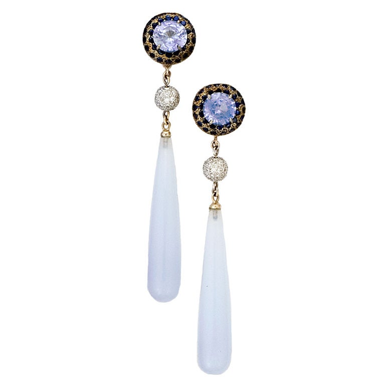 Sorab & Roshi Pave Sapphire Donut Drop Earrings. For Sale