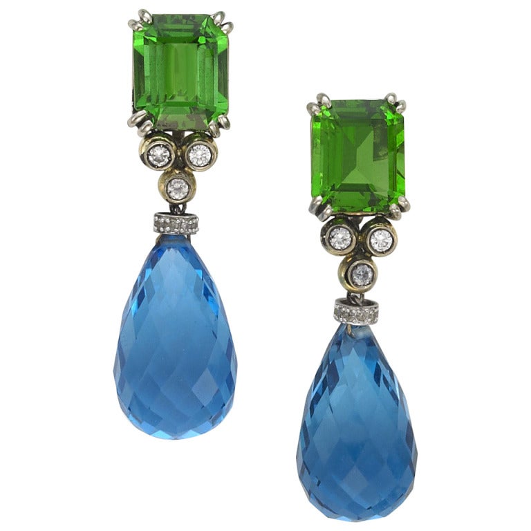 Sorab & Roshi Moldovite Dangle Earrings For Sale
