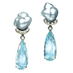 Sorab & Roshi Keshi Pearl & Diamond Earrings with Aqua Drop
