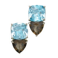 SORAB & ROSHI Double Stone Earrings with Blue & Smokey Topaz
