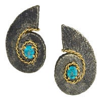 Sorab & Roshi Scroll Earrings with Blue Zircon