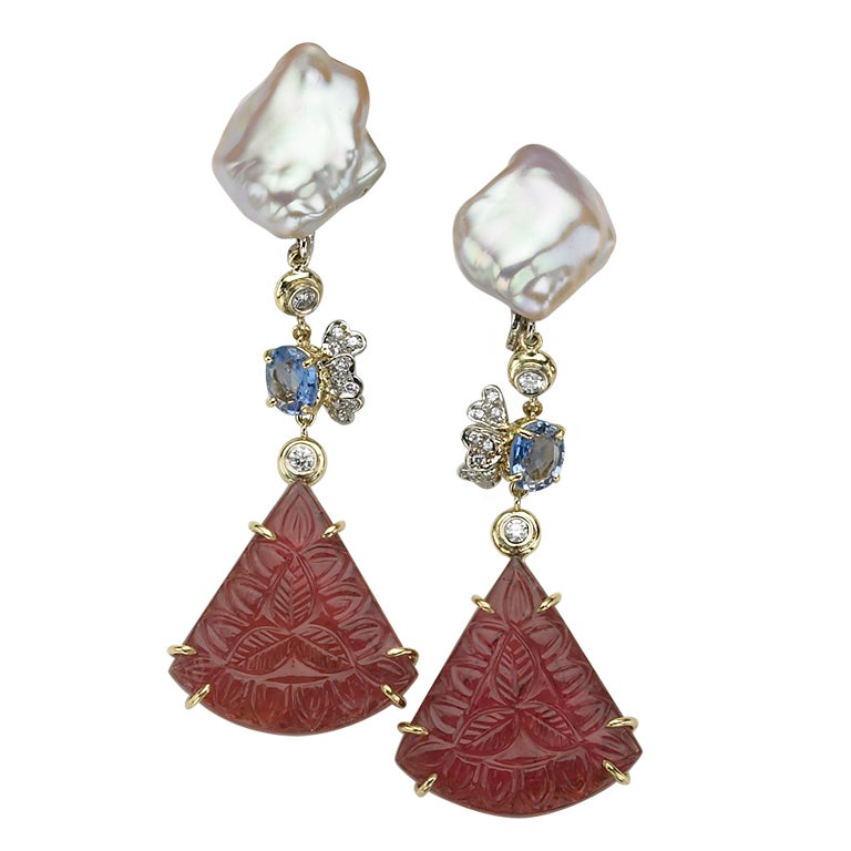 SORAB & ROSHI Keshi Pearl & Pink Tourmaline Dangle Earrings For Sale