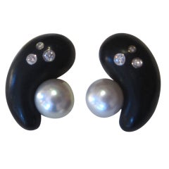 Sorab & Roshi Wood Cashew Earrings with S.S. Pearl & Diamonds