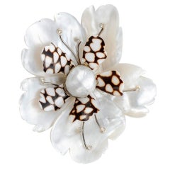 Sorab & Roshi Shell Flower Pin with south sea Pearl