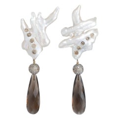 Sorab & Roshi Pearl & Champagne Diamond Dangle Earrings