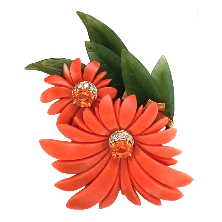 Sorab & Roshi Coral Chrysanthemum Flower Pin For Sale