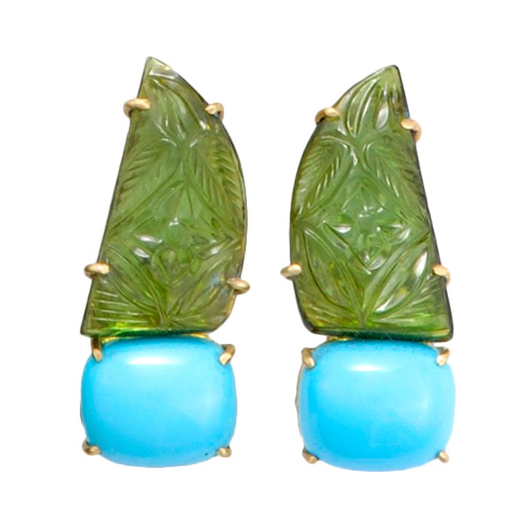 Sorab & Roshi Turquoise & Tourmaline Earrings For Sale