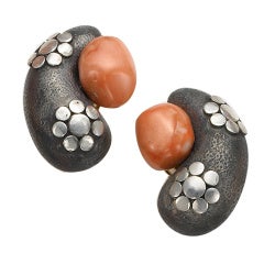 Sorab & Roshi Silver Cashew Earrings with Coral