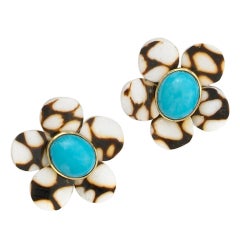 Sorab & Roshi Cone Shell Flower Earrings with Turquoise