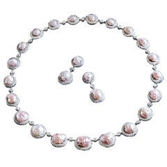 Freshwater Pearl Diamond Necklace and Earrings
