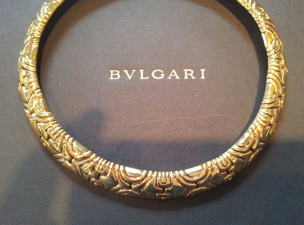 18K yellow gold choker style necklace, from the parentesi collection by Bulgari, c. 1980, with original box.